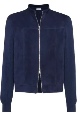 Brunello Cucinelli Homme, Vestes, Bleu, Taille: M Blouson Bomber Zippé Bleu Nuit