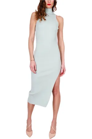 Elisabetta Franchi Femme, Robes, Vert, Taille: 38 FR Robe Midi en Maille Côtelée