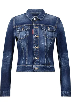 Dsquared2 Femme, Vestes, Bleu, Taille: 36 FR Veste en Jean Délavée Style Urbain