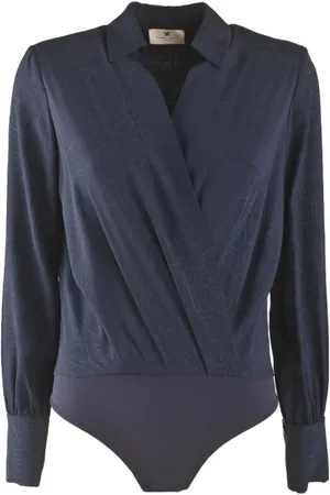 Elisabetta Franchi Femme, Tops, Bleu, Taille: 40 FR Blouse Georgette Jacquard à Encolure Croisée
