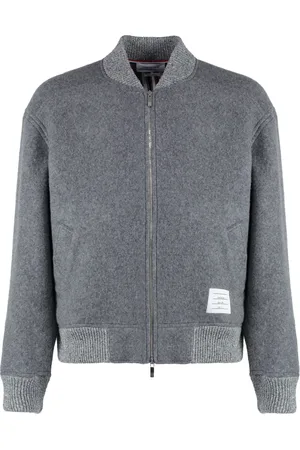 Thom Browne Homme, Vestes, Gris, Taille: M Blouson Bomber en Laine avec Bords Côtes