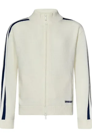 Dsquared2 Homme, Pulls, Blanc, Taille: S Cardigan Zippé Rétro Sportif en Mélange de Laine