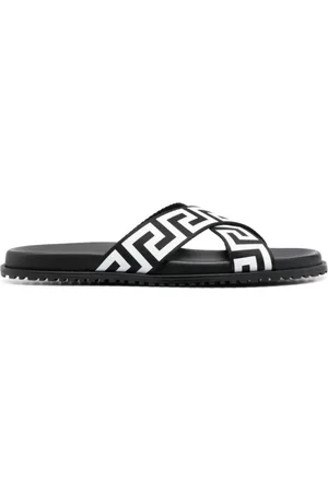 VERSACE Homme, Chaussures, Noir, Taille: 40 EU Sandales À Imprimé Grec