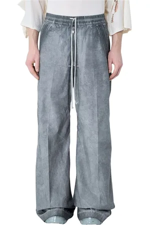 Rick Owens Homme, Pantalons, Gris, Taille: XL Pantalon Cargo Enduit avec Cordon de Serrage
