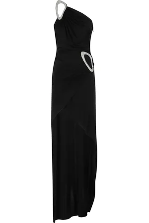 DAVID KOMA Femme, Robes, Noir, Taille: 36 FR Robe Asymétrique avec Boucle en Cristal