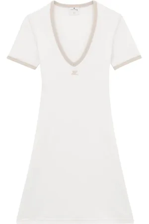 Courrèges Femme, Robes, Blanc, Taille: 42 FR Mini-robe trapèze à col en V contrasté