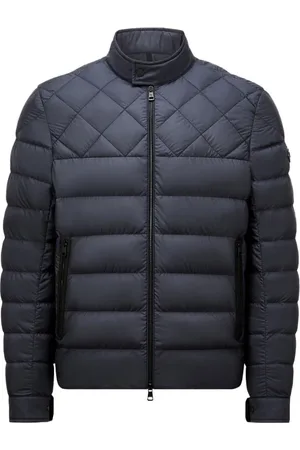 Moncler Homme, Vestes, Bleu, Taille: XL Veste de motard marine à finitions en cuir