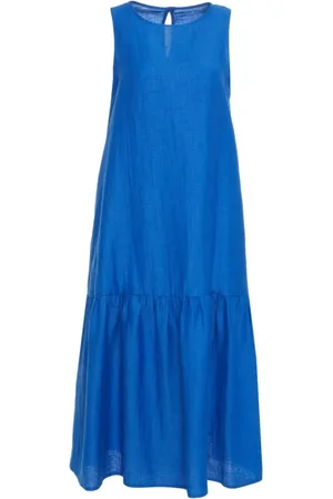 Kaos Femme, Robes, Bleu, Taille: 42 FR Robe longue en lin bleu avec découpes
