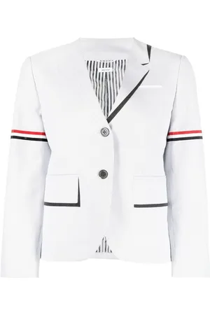 Thom Browne Femme, Vestes, Gris, Taille: 36 FR Blazer à Rayures Trompe-l`œil