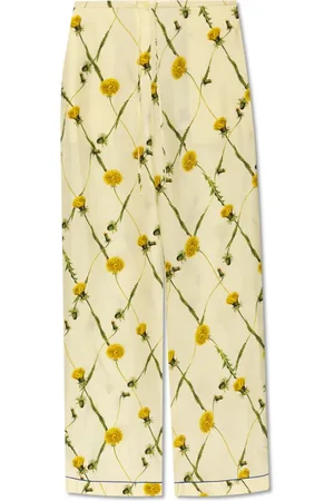 Burberry Femme, Vêtements de nuit et de détente, Jaune, Taille: 38 FR Pantalon en satin de soie à imprimé pissenlits