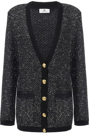 Elisabetta Franchi Femme, Pulls, Noir, Taille: 36 FR Cardigan en laine à fil de sequins