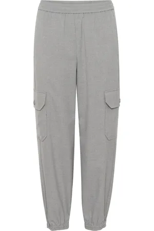 Part Two Femme, Pantalons, Gris, Taille: 38 FR Pantalon à Taille Élastique Gris Chiné