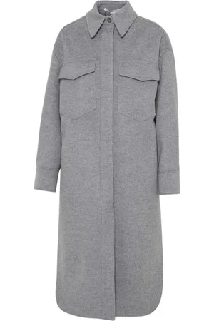 Stella McCartney Femme, Manteaux, Gris, Taille: 36 FR Manteau Boutonné Simple