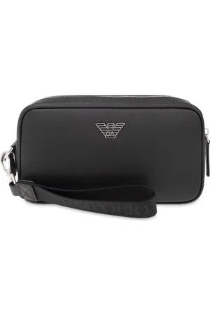 Emporio Armani Homme, Sacs, Noir, Taille: ONE Size Trousse de Toilette en Cuir Saffiano Régénéré