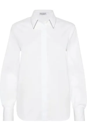 Brunello Cucinelli Femme, Blouses et Chemises, Blanc, Taille: 40 FR Chemise à Manches Longues