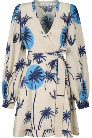 RAQUEL DINIZ Femme, Robes, , Taille: 36 FR Robe Portefeuille à Manches Bouffantes en Lin et Soie