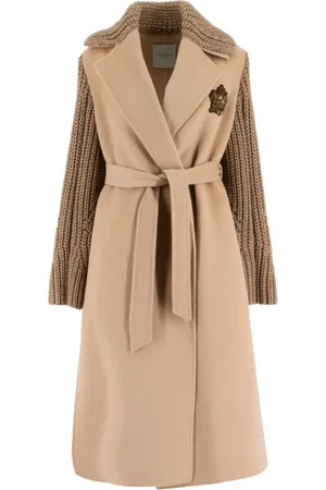 ERMANNO SCERVINO Femme, Manteaux, Brun, Taille: 36 FR Manteau Croisé en Laine avec Ceinture