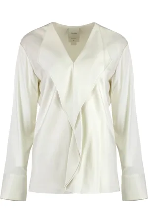 Calvin Klein Femme, Blouses et Chemises, Blanc, Taille: 42 FR Chemisier à Manches Fendues en Viscose