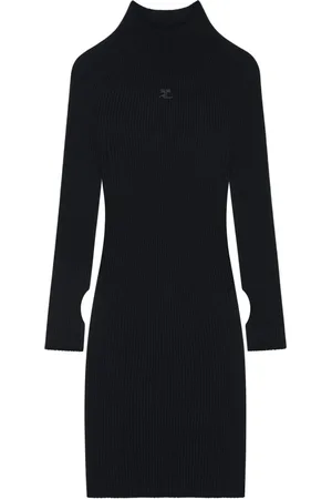 Courrèges Femme, Robes, Noir, Taille: 40 FR Robe Côtelée en Coton à Col Montant