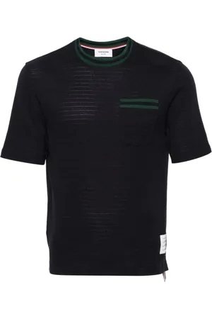 Thom Browne Homme, Tops, Bleu, Taille: M T-Shirt à Poche Racking Stitch