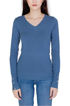 Guess Femme, Pulls, Bleu, Taille: 38 FR Pull Douillet Col en V