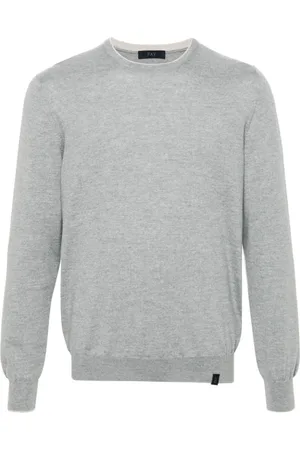 FAY Homme, Pulls, Gris, Taille: M Pull Tricot Col Rond avec Patchs Contrastés