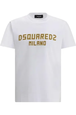 Dsquared2 Homme, Tops, Blanc, Taille: M T-shirt en coton monogrammé avec col rond côtelé