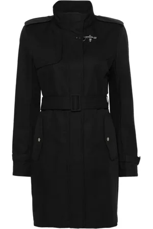 FAY Femme, Vestes, Noir, Taille: 42 FR Manteau Noir en Coton avec Col Montant et Épaulettes