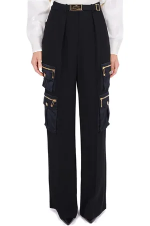 Elisabetta Franchi Femme, Pantalons, Noir, Taille: 38 FR Pantalon Cargo Slim-Fit