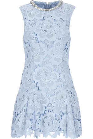 Self-Portrait Femme, Robes, Bleu, Taille: 38 FR Robe Sans Manches en Dentelle Florale Bleue