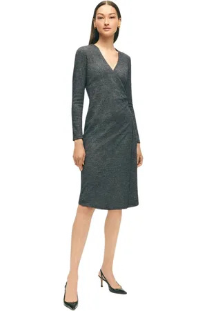 Brooks Brothers Femme, Robes, Gris, Taille: 40 FR Robe portefeuille en mélange de coton et laine gris moyen