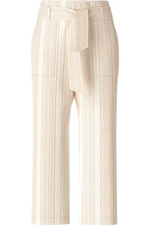 Marc Cain Femme, Pantalons, , Taille: 42 FR Pantalon Paperbag Rayé en Lin