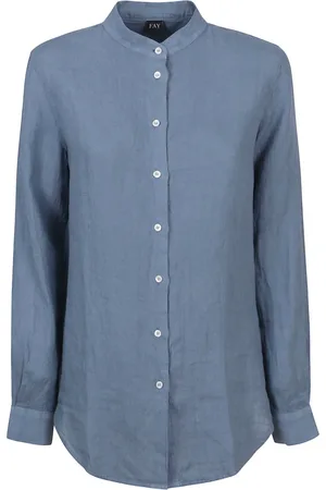 FAY Femme, Blouses et Chemises, Bleu, Taille: 38 FR Chemise en Lin Bleu Clair