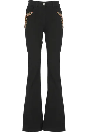 Etro Femme, Jeans, Noir, Taille: W26 Jean en Coton Noir avec Broderies Florales