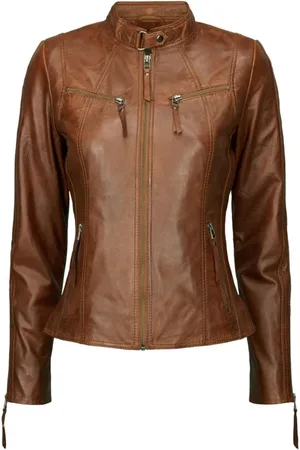 Btfcph Femme, Vestes, Brun, Taille: 38 FR Blouson de motard en cuir 10245 Cognac foncé