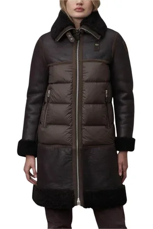 Blauer Femme, Vestes, Brun, Taille: 38 FR Veste en cuir d`agneau vintage avec rembourrage en nylon
