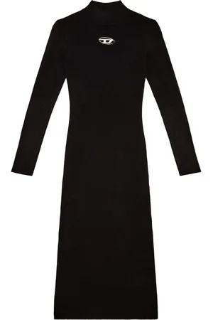 Diesel Femme, Robes, Noir, Taille: 36 FR Robe en maille côtelée avec plaque D