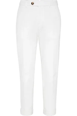 Brunello Cucinelli Homme, Pantalons, Blanc, Taille: L Pantalon Droit en Coton Blanc