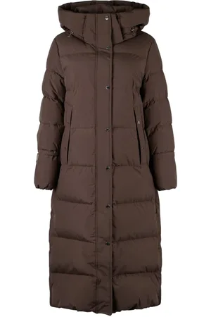 MOORER Femme, Manteaux, Brun, Taille: 36 FR Manteau long à capuche en duvet, tissu imperméable