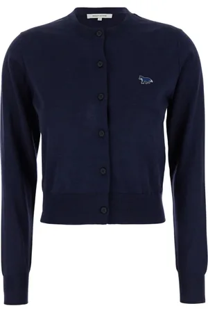 Maison Kitsuné Femme, Pulls, Bleu, Taille: 38 FR Cardigans Bébé Renard Patch