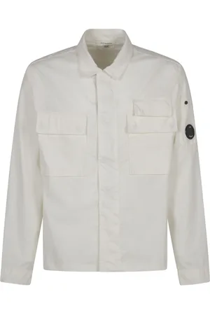 C.P. Company Homme, Vestes, Blanc, Taille: M Chemise à Manches Longues en Gabardine