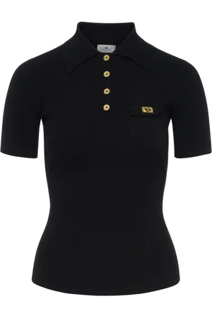 Elisabetta Franchi Femme, Tops, Noir, Taille: 42 FR Polo en maille noir