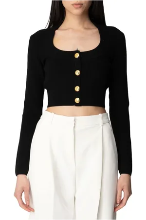 Elisabetta Franchi Femme, Pulls, Noir, Taille: 36 FR Cardigan Noir avec Boutons Dorés