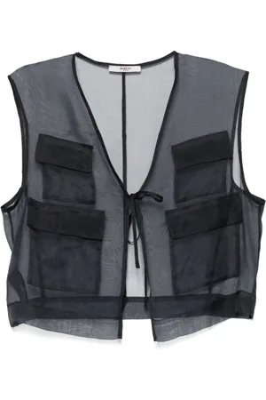 BARENA Femme, Vestes, Bleu, Taille: 34 FR Gilet Sans Manches Bleu Marine Transparent