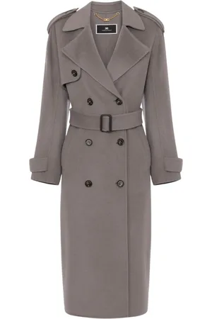 Elisabetta Franchi Femme, Manteaux, Gris, Taille: 42 FR Wool Trench Coat
