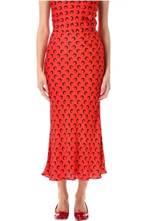Marine Serre Femme, Jupes, Rouge, Taille: 40 FR Moon Satin Midi Skirt