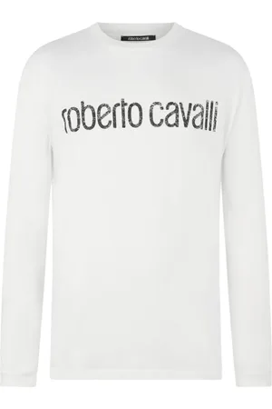 Roberto Cavalli Homme, Tops, Blanc, Taille: M T-shirt à manches longues avec logo