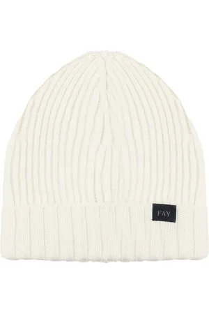 FAY Homme, Accessoires, Blanc, Taille: ONE Size Bonnet en maille côtelée