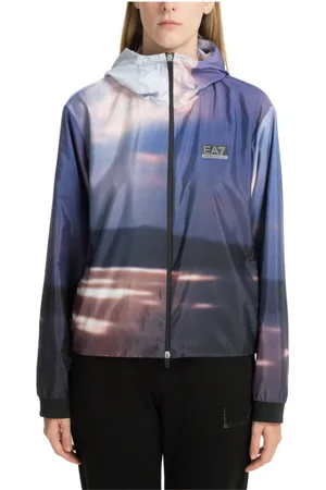 EA7 Femme, Vestes, Multicolore, Taille: 38 FR Veste zippée à capuche multicolore abstraite