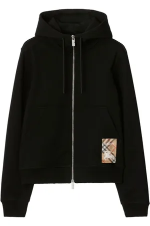 Burberry Femme, Sweatshirts et sweats à capuche, Noir, Taille: 42 FR Sweat à Capuche Zippé à Cordon de Serrage et Étiquette Check